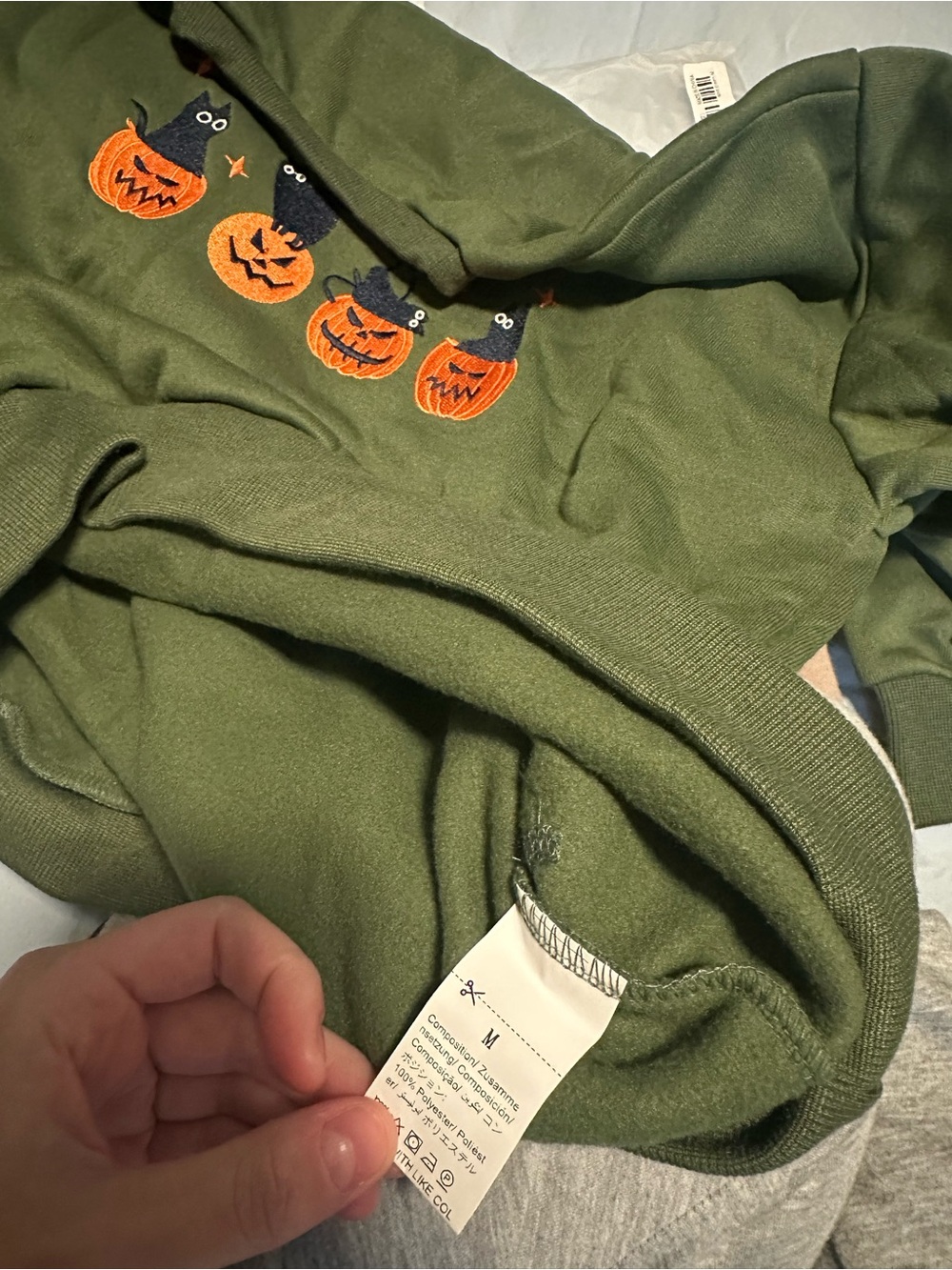 Women’s Olive Green Halloween Pumpkin Hoodie spooky sznnnn size M